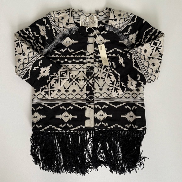 NWT RORY BECA Black Cream Silk Fringe Allover Patterned Jacket Size XS MSRP $220 - Picture 1 of 11